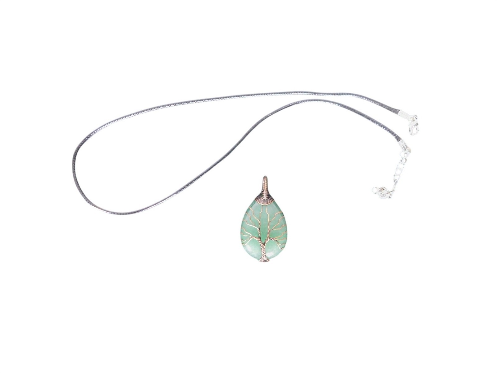 Green Aventurine Tree of Life Pendant Necklace Wire Wrapped Crystal Teardrop