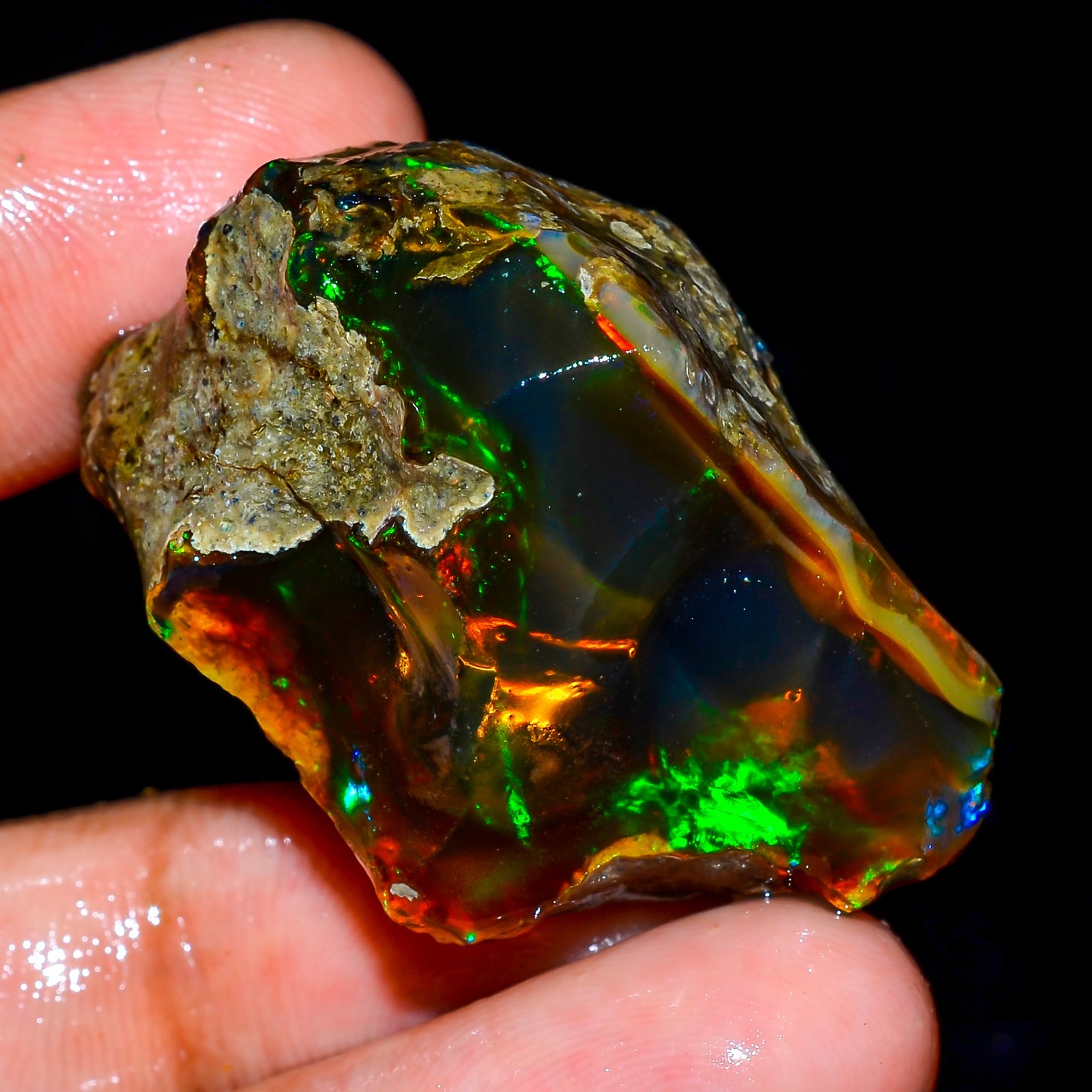 80Ct Natural Ethiopian Opal Rough Gemstone, Loose Gemstone Multi Fire Opal L 40
