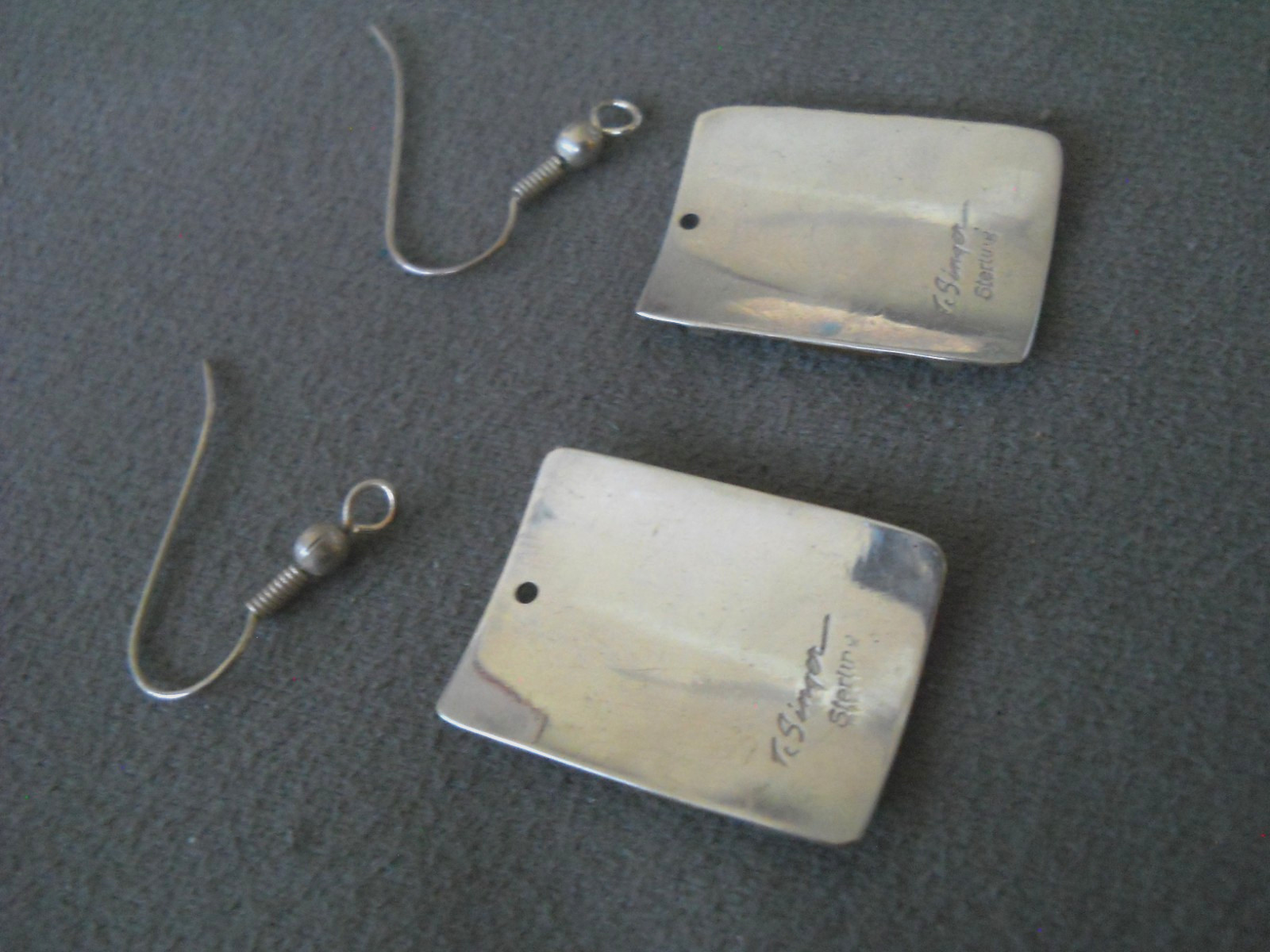 AUTHENTIC TOMMY SINGER Native American Navajo Sterling Silver Gold Hook Earrings