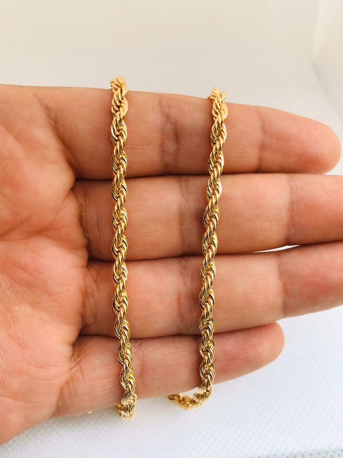 18K Gold Filled Rope Chain Necklace Mens 24 inch Cadena Soga Hombre Oro