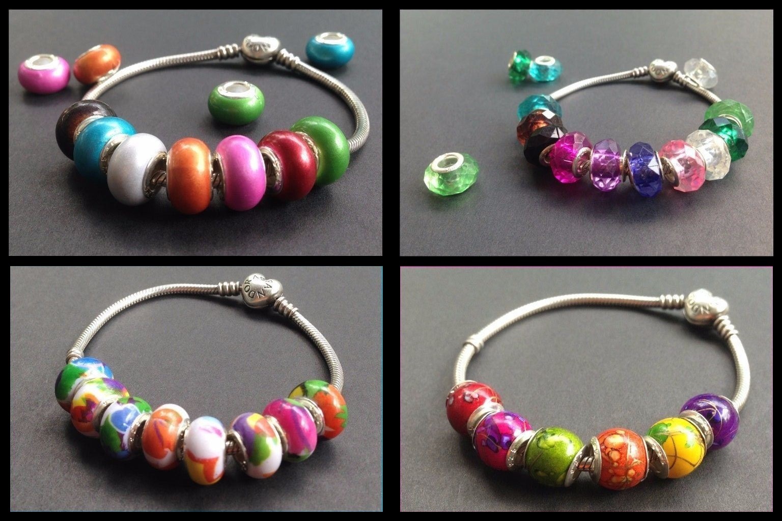 30pcs Mixed Colorful European Bracelet Charms Beads Glass Sliders Spacers Silver