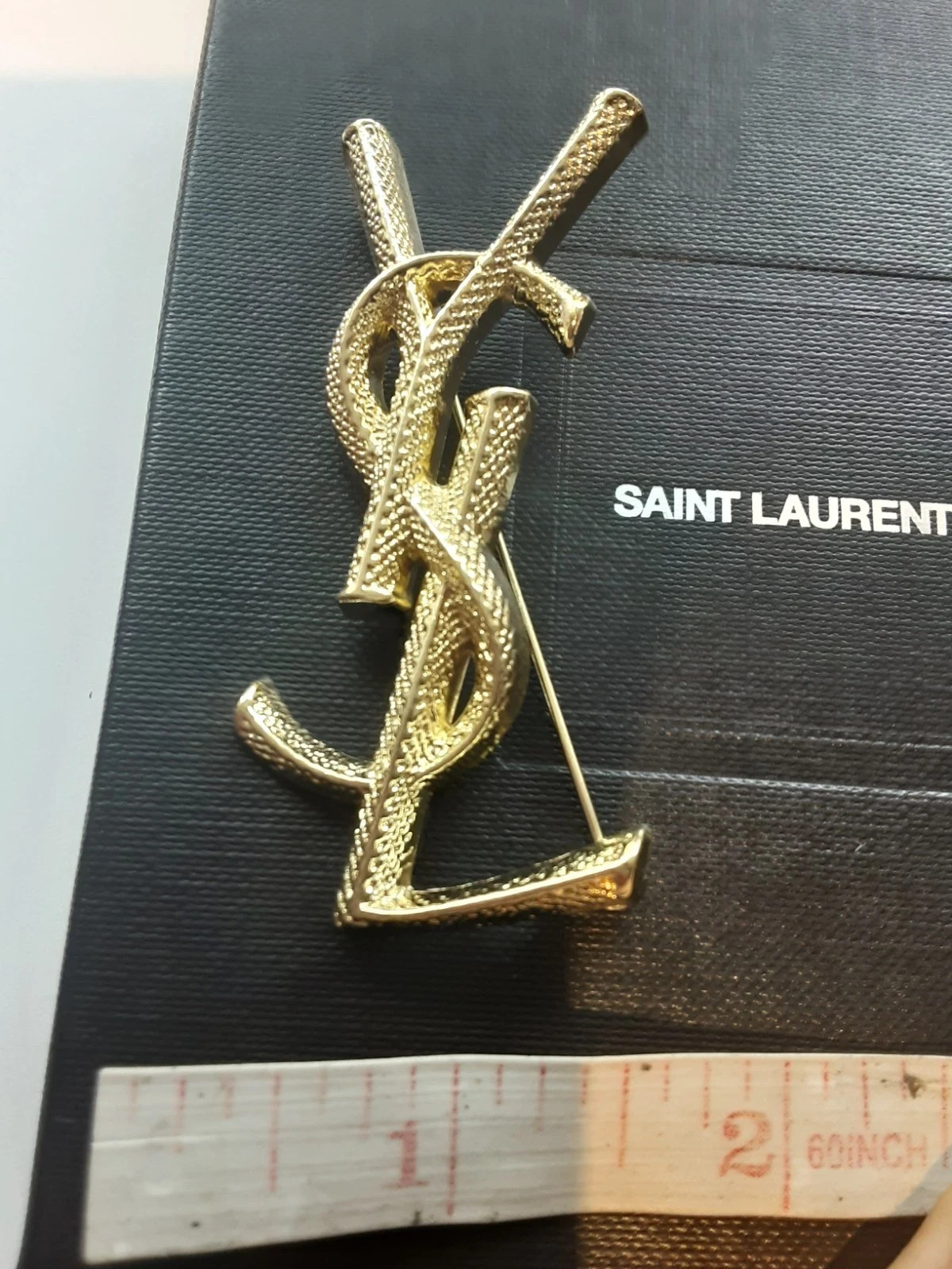 YSL Saint Laurent Paris Cassandre Brooch Stamped Gold