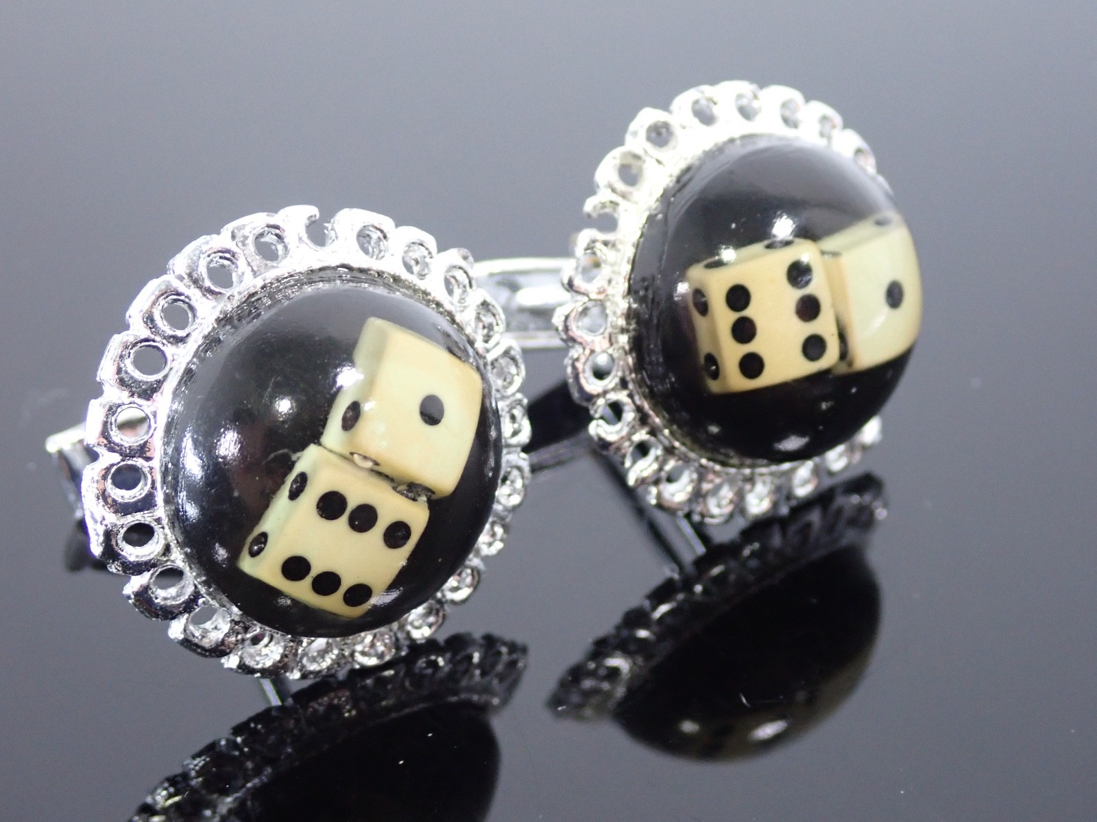 Vintage Dice Cufflinks Black Ivory Resin Casino Gambling Vegas Novelty Style