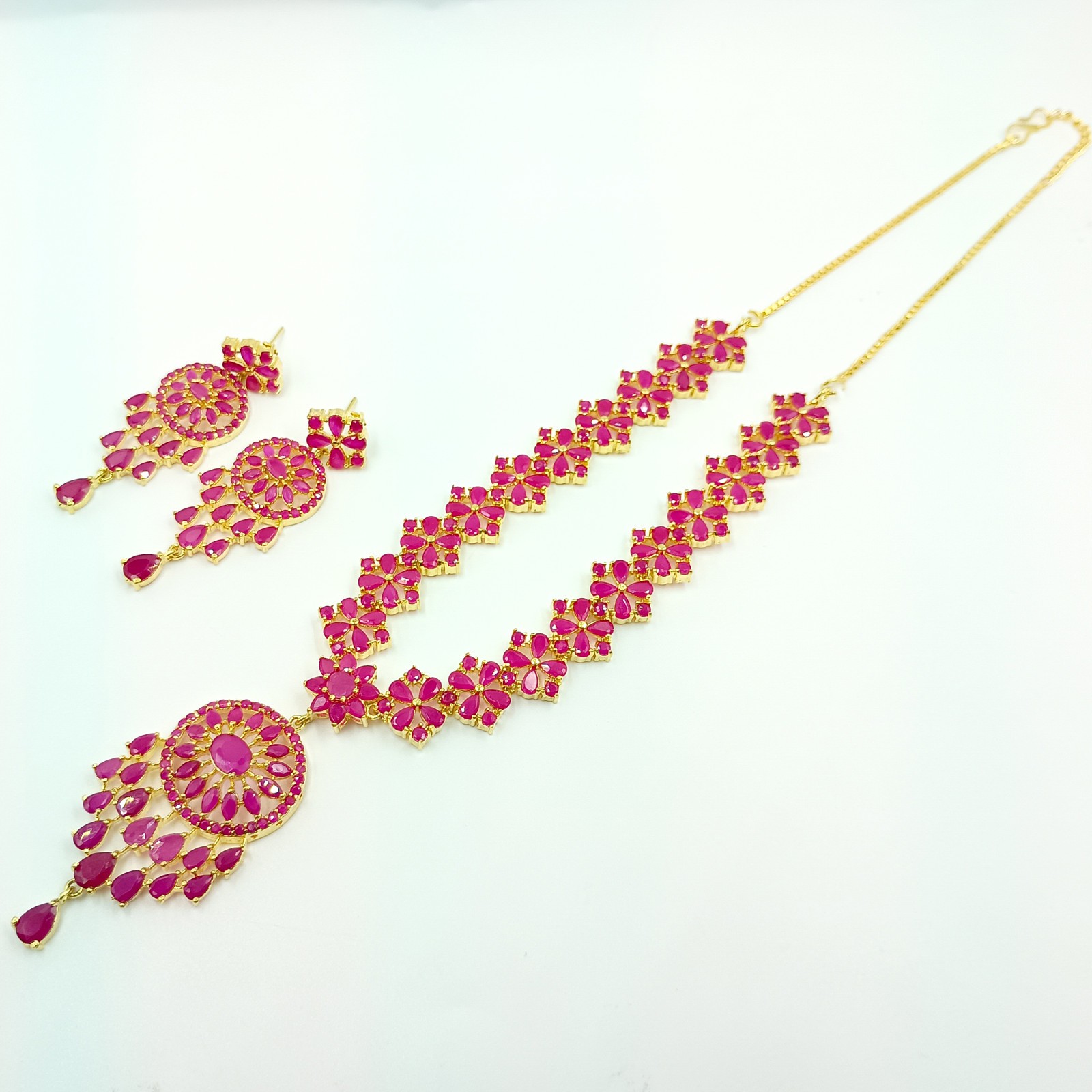 Traditional Ruby Necklace Set 22k Gold Plated Indian Bridal Jewelry For Women’s