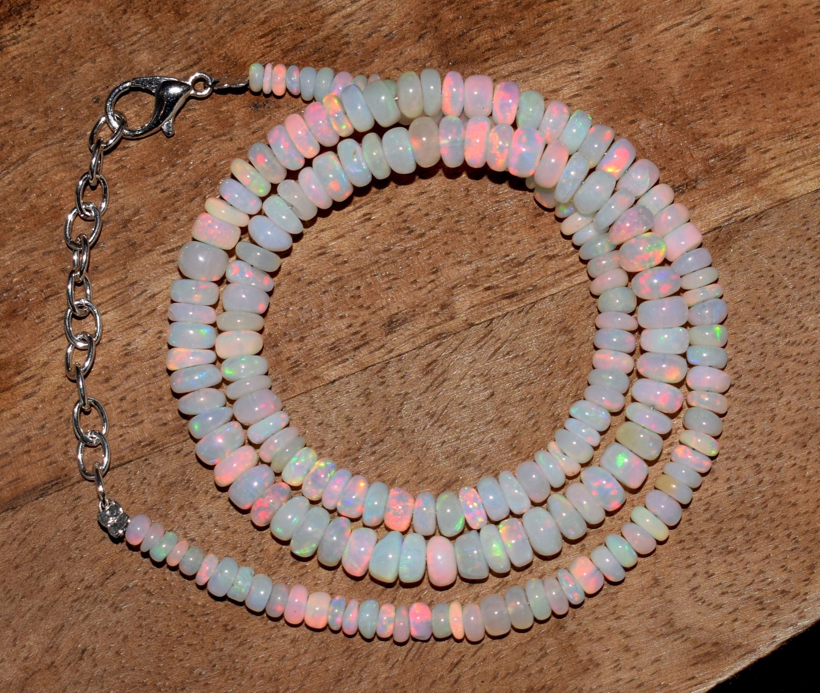 16″Natural Ethiopian Opal Wello Fire Opal Gemstone Bead Necklace AF0494