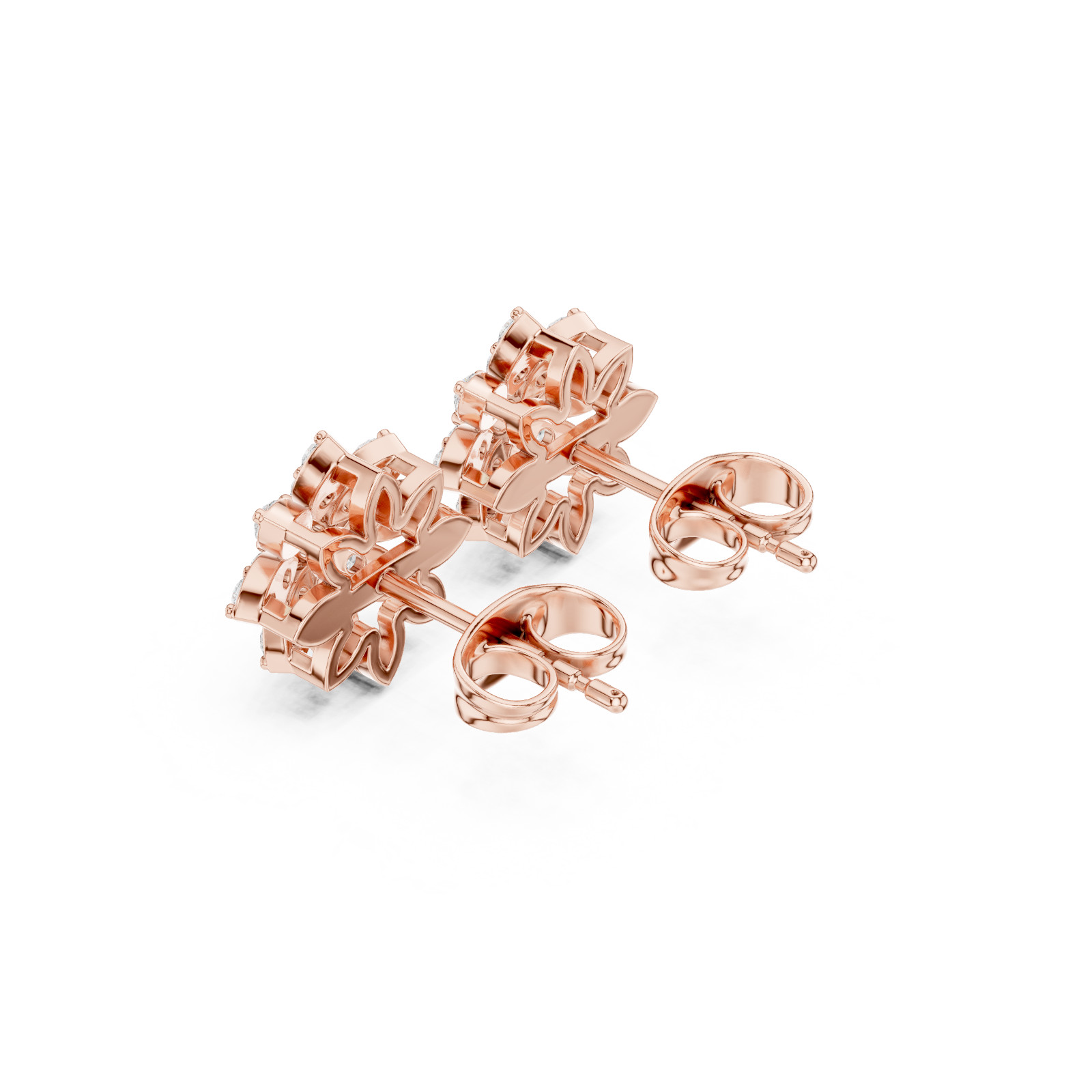 Certified VVS1 D Natural Diamond Women Alosia Floral Stud Earrings 14k Gold Over