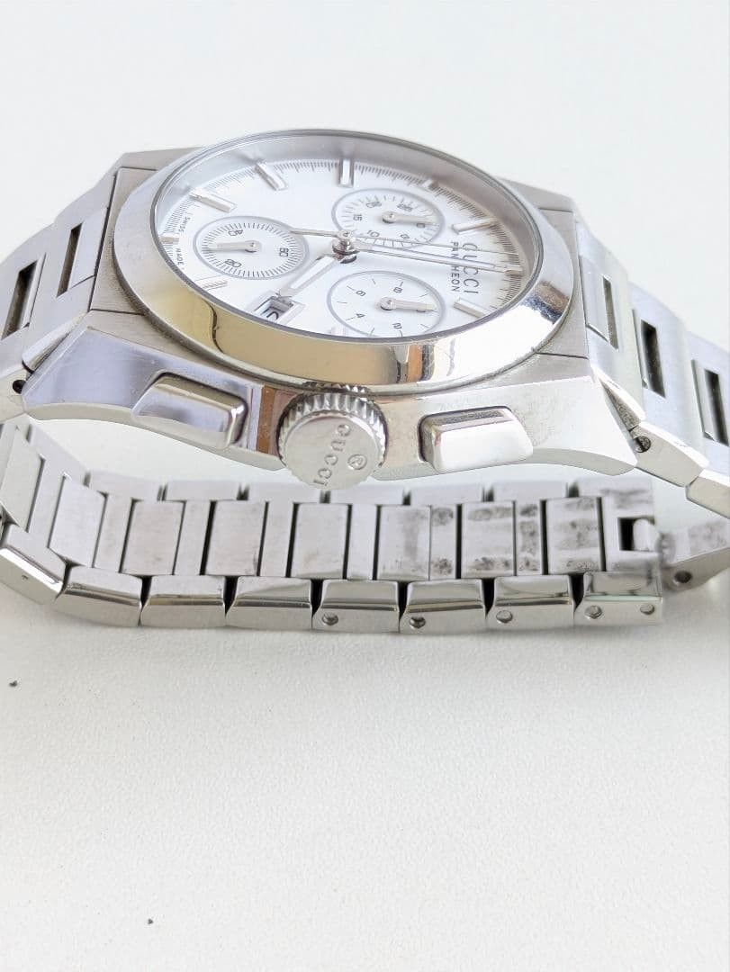 Gucci Pantheon Chronograph Watch Silver Battery Dead From Japan