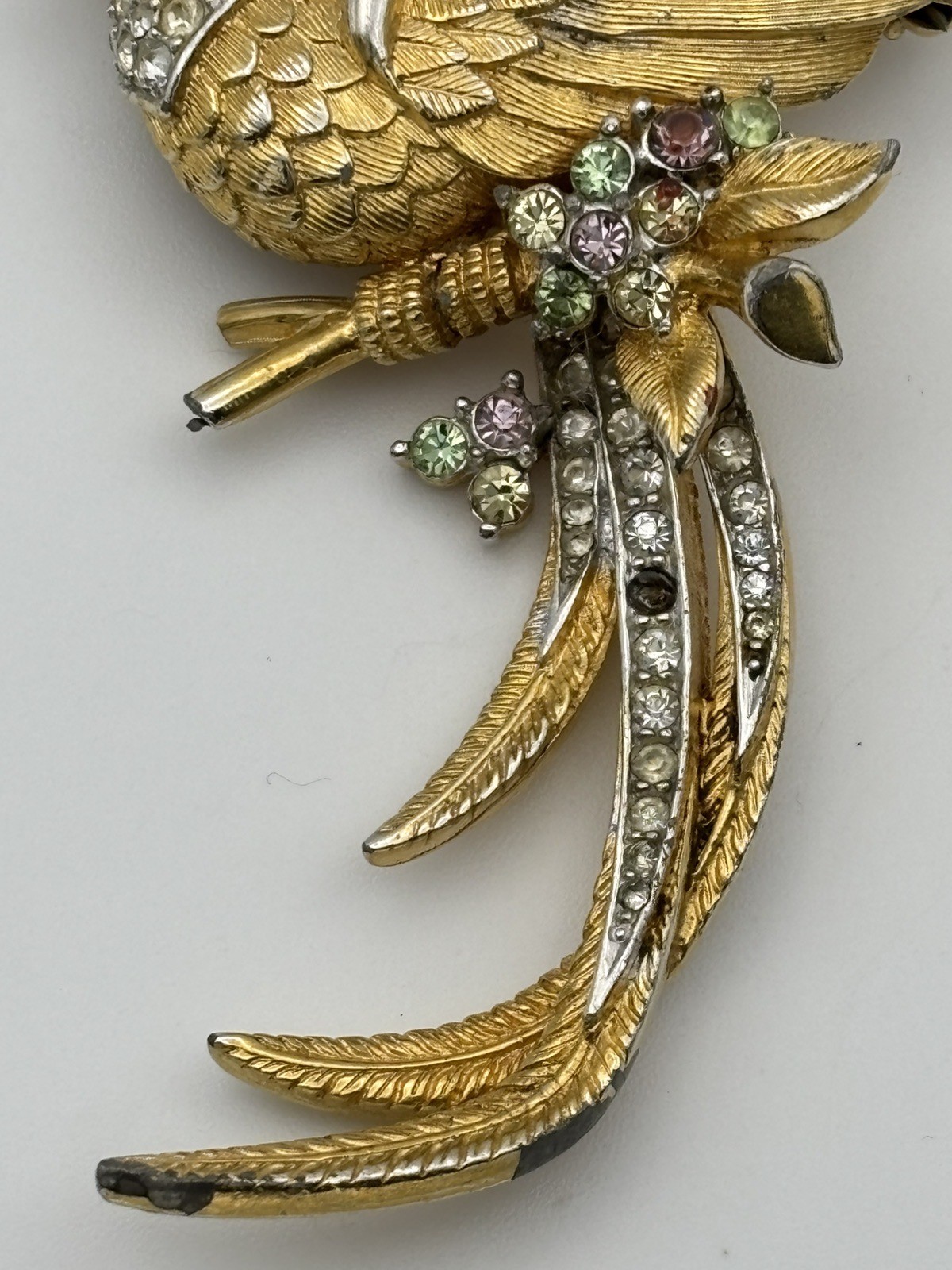 Vintage As-is Marcel Boucher Bird of Paradise Brooch Pin Gold Plated Rhinestones