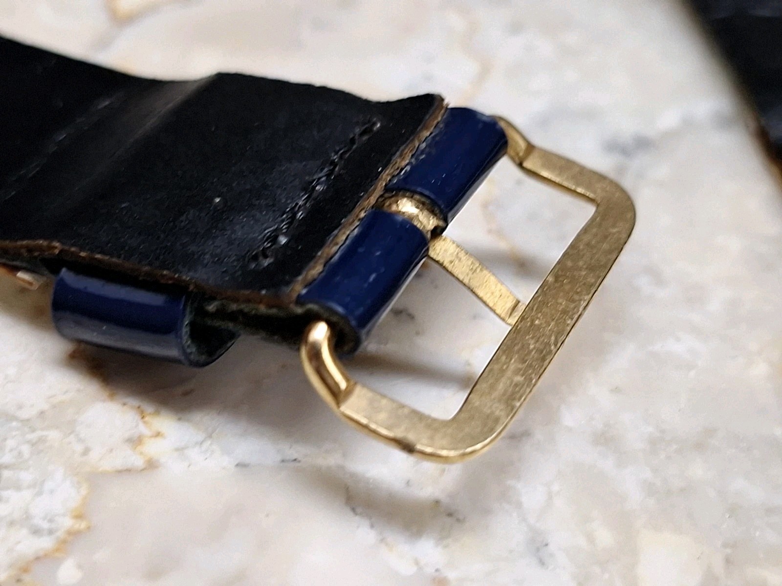 Vintage Tri-color Red White Blue Vinyl on Leather Watch Band Strap 12.3 mm