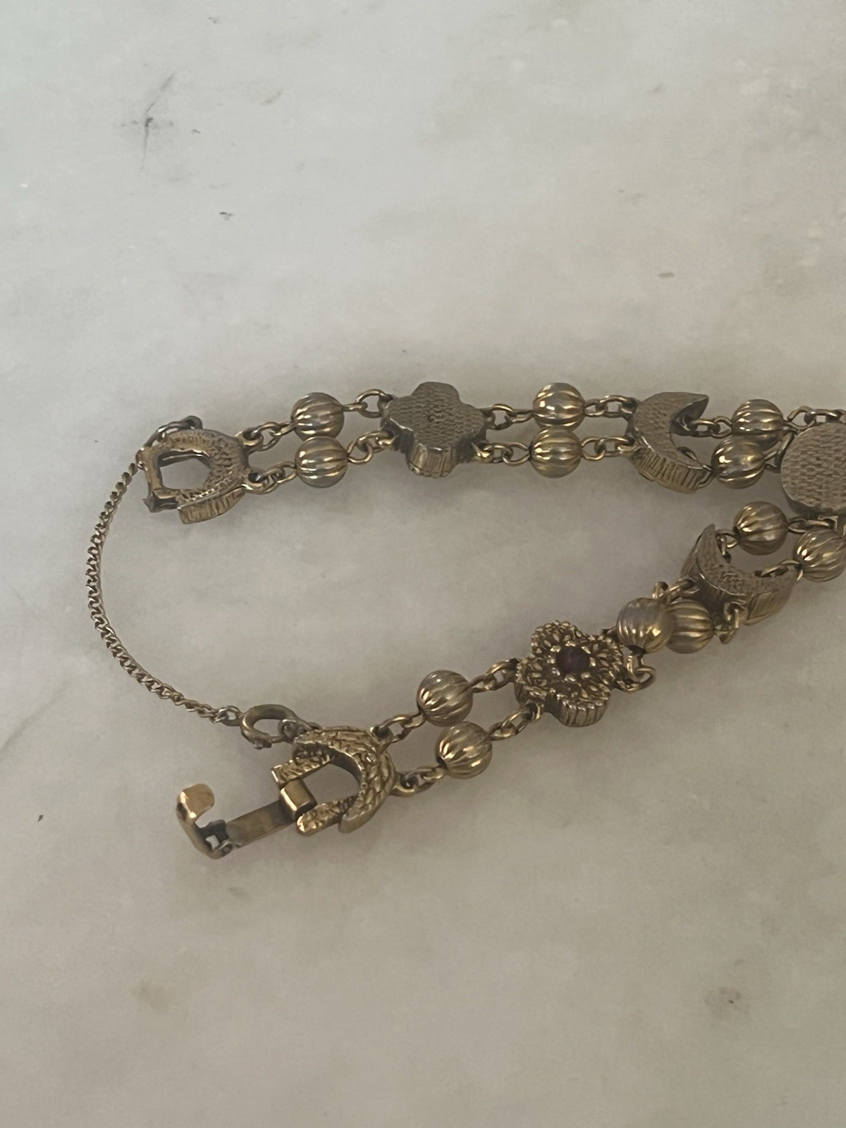 Goldette Victorian Revival Charm Bracelet with Safety Chain Unsigned