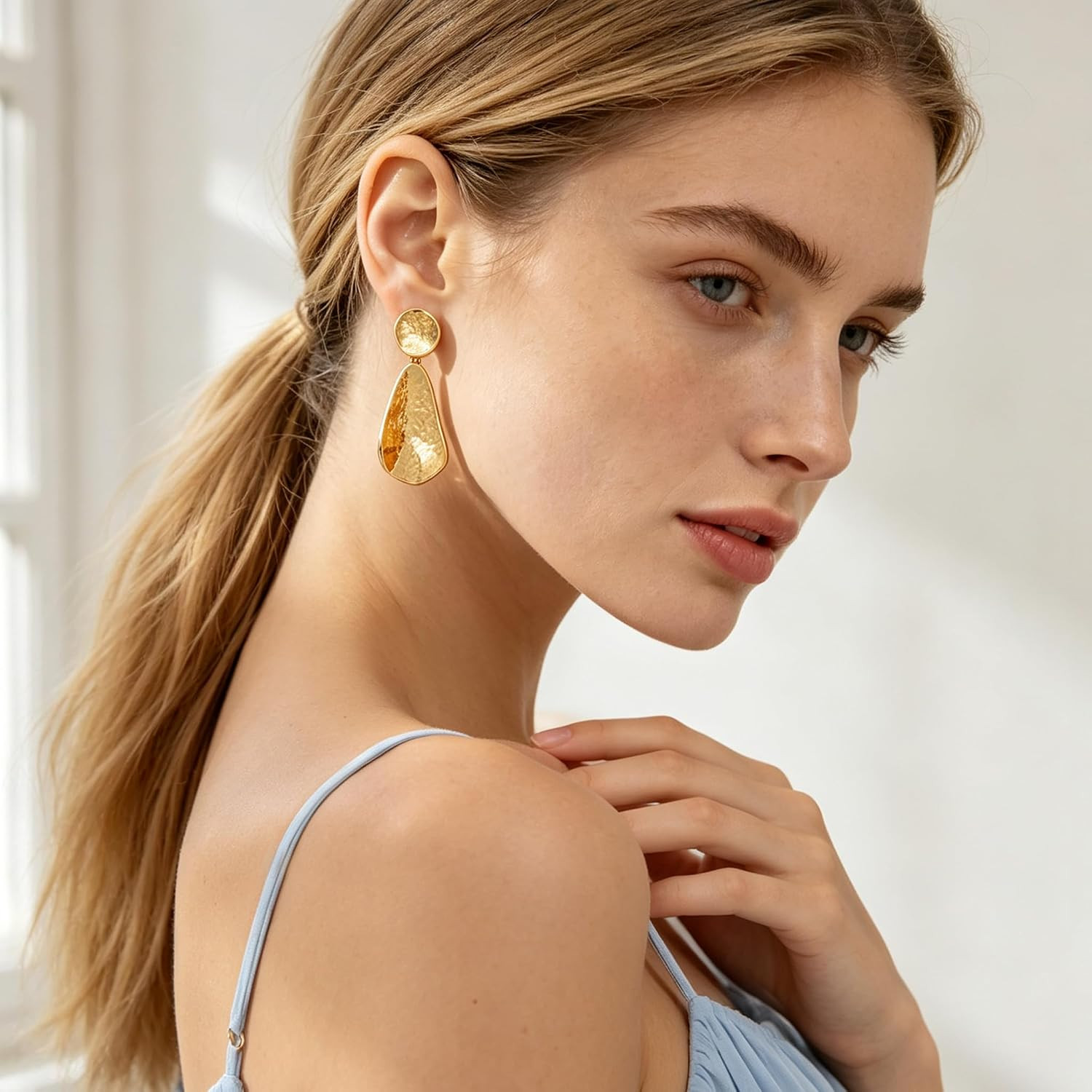 Gold Plated Earrings for Women Geometric Chunky Dangle Earring Trendy Silvery Tw