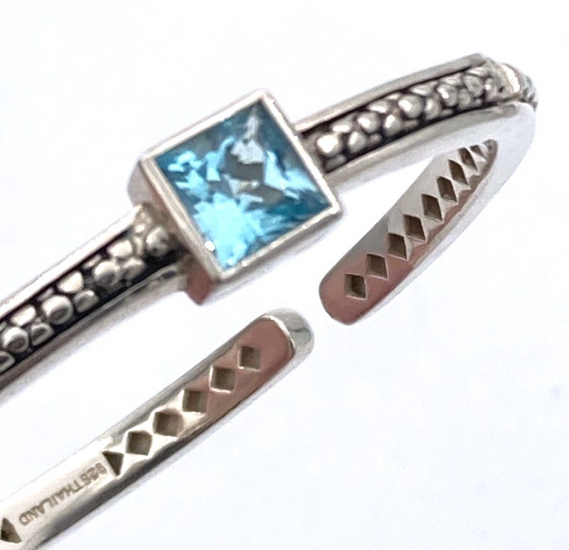 Michael Dawkins Pebbled Sterling Smoky & Blue Topaz MOP Hinged Bangle 22.4g