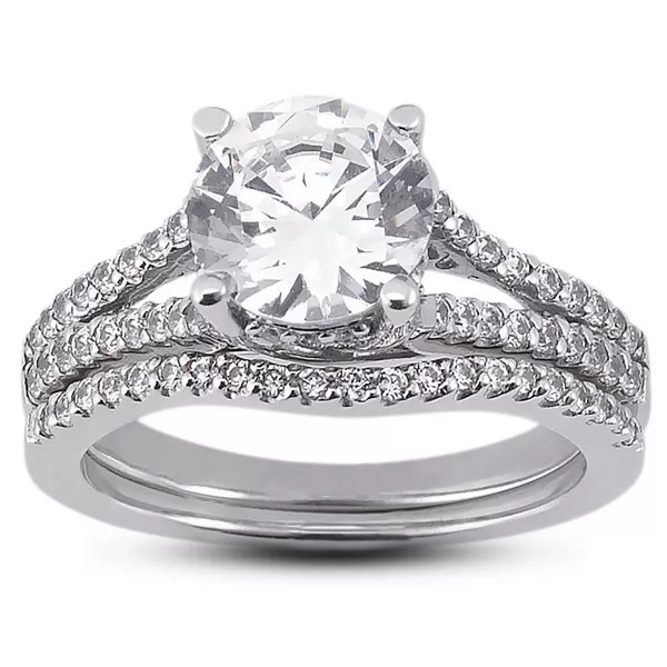 Side Stone Engagement Ring Platinum Halo 2.49 CT Round Lab-Grown Diamond E SI1