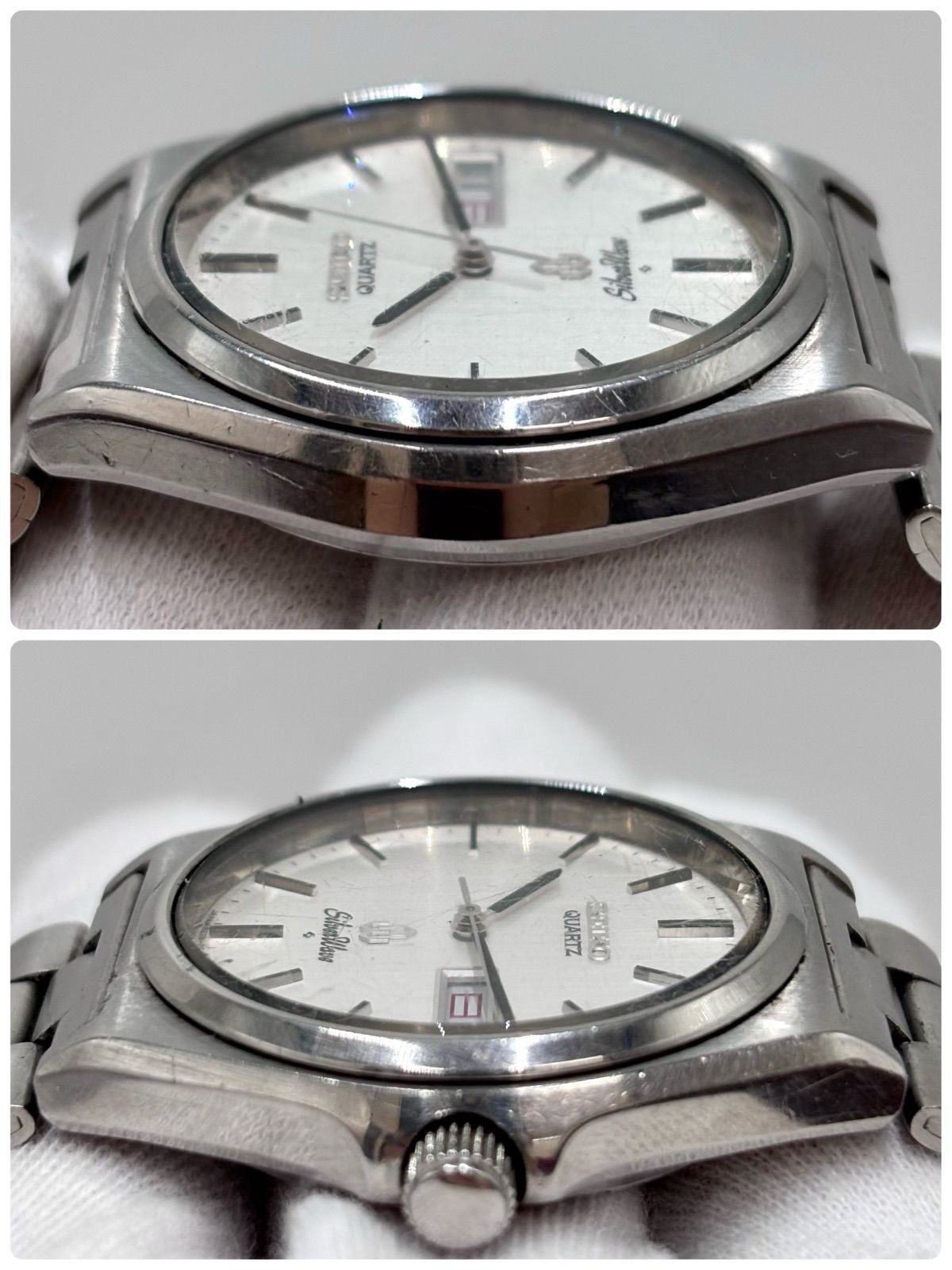 Working Bracelet SEIKO Silver Wave Wristwatch Quartz Day Date Cal.8229 Manufactu