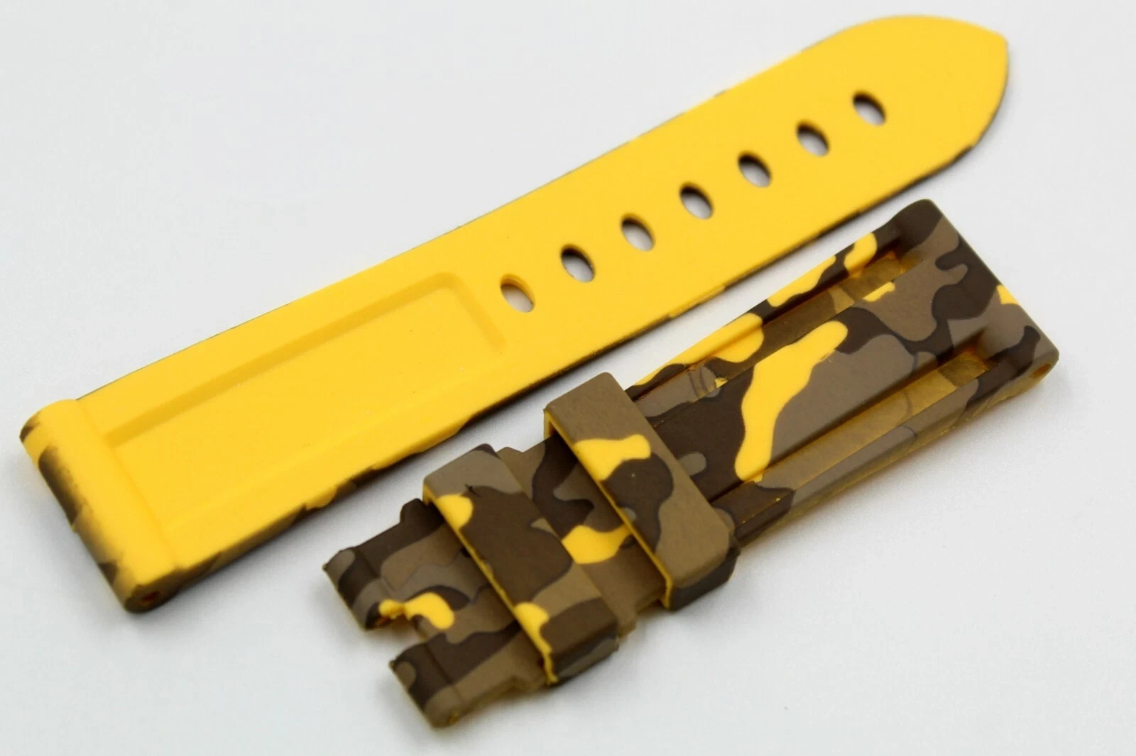 Yellow Camouflage Silicone Strap Various Sizes Hypoallergenic Pin Buckle