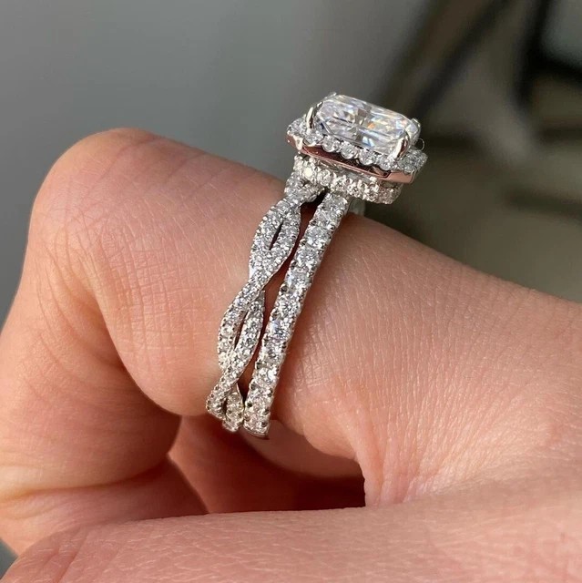 Luxury 4 Ctw Radiant Cut Created Diamond 14k White Gold Finish Wedding Ring Set