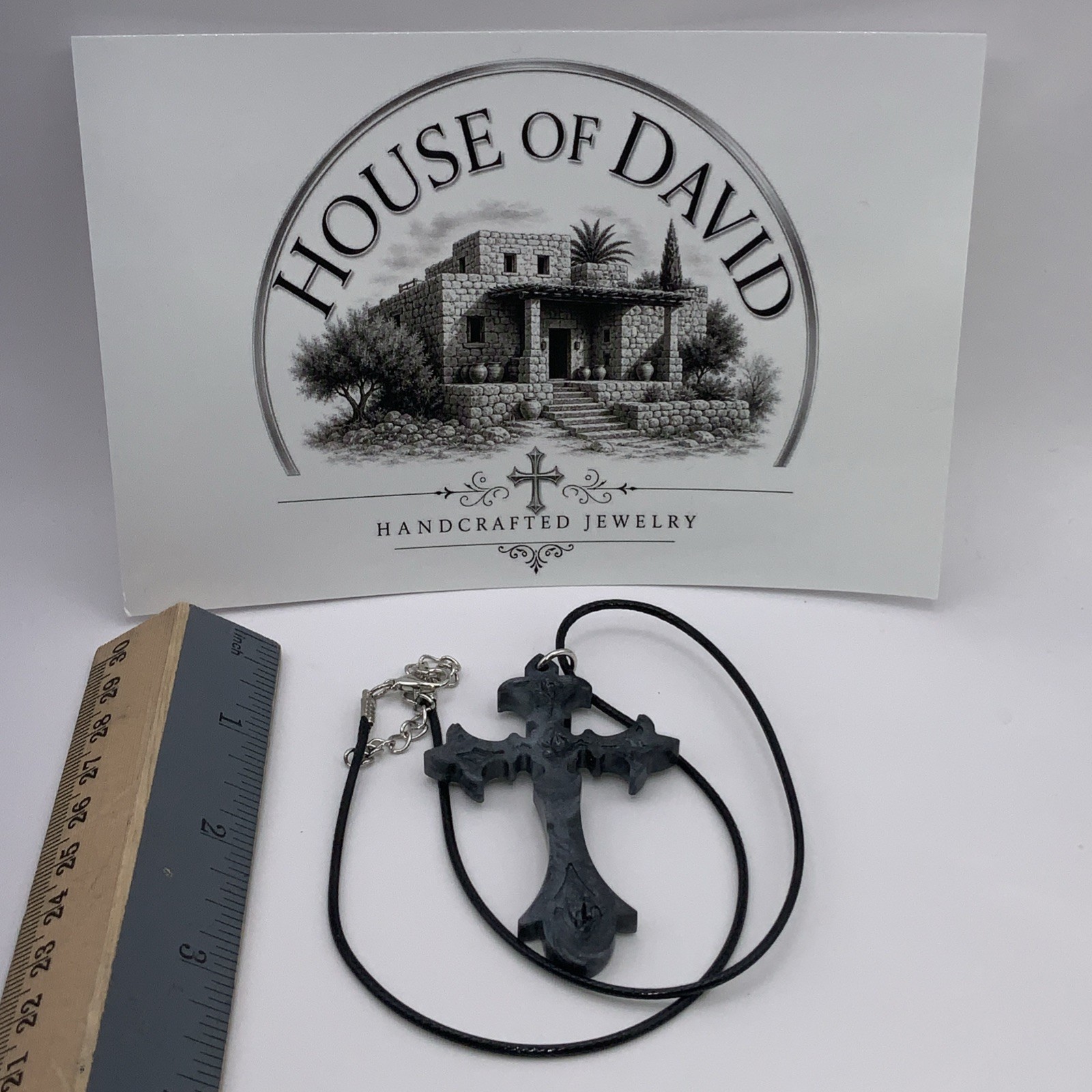 House Of David Handmade Cross Necklace Black Silver