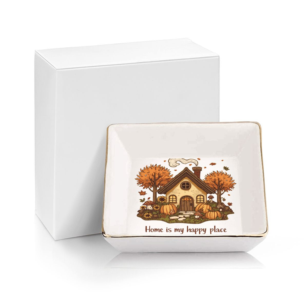 Home Is My Happy Place Hippie Flower Jewelry Dish Trinket Ring Holder Boho Decor