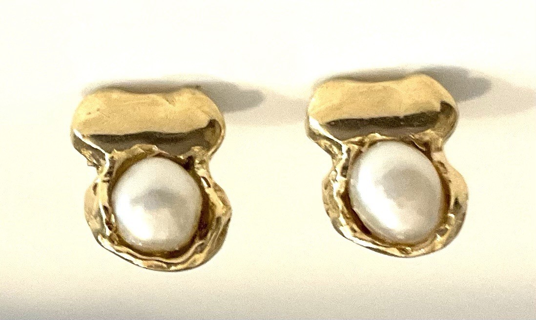 Pair Signed 14k Gold Stud Pearl Earrings Pepi Of Beverly Hills 3.2g