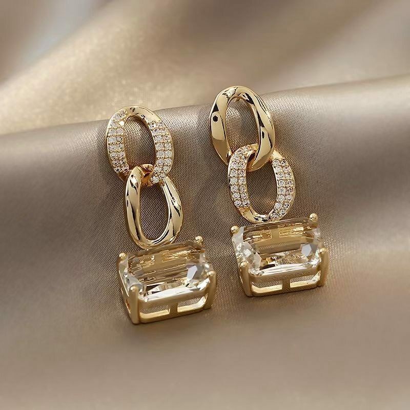 Retro chain geometric shape gold earrings Personality trend women jewelry