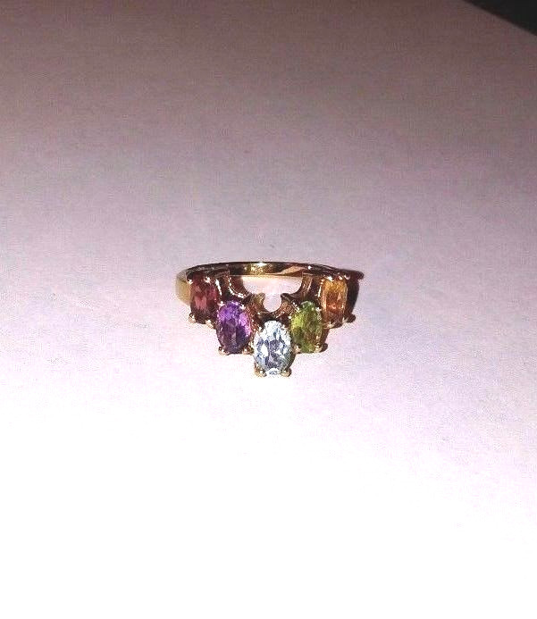 WOMEN’S 925 STERLING SLIVER GOLD PLATED VERMEIL MULTICOLOR STONE RING SIZE 8