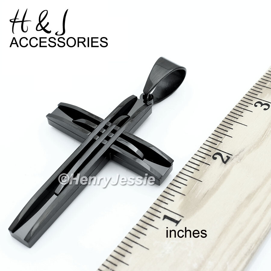 18″-40″MEN Stainless Steel 5mm Black Plated Box Link Chain Plain Cross Pendant*A