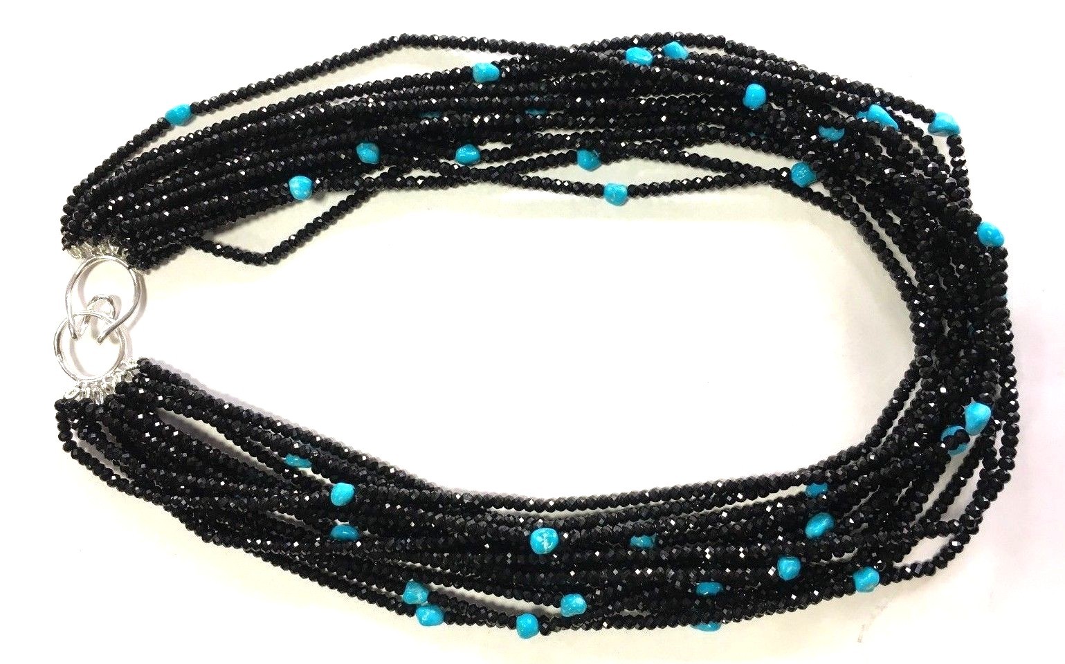 14 stands Faceted Black Spinel Turquoise necklace,Black Spinel Beads,Turquoise