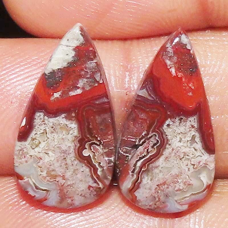 Pair 18.85CTS 12X23X4 m A+ 100% Natural CRAZY LACE AGATE Pear Cabochon Gemstone