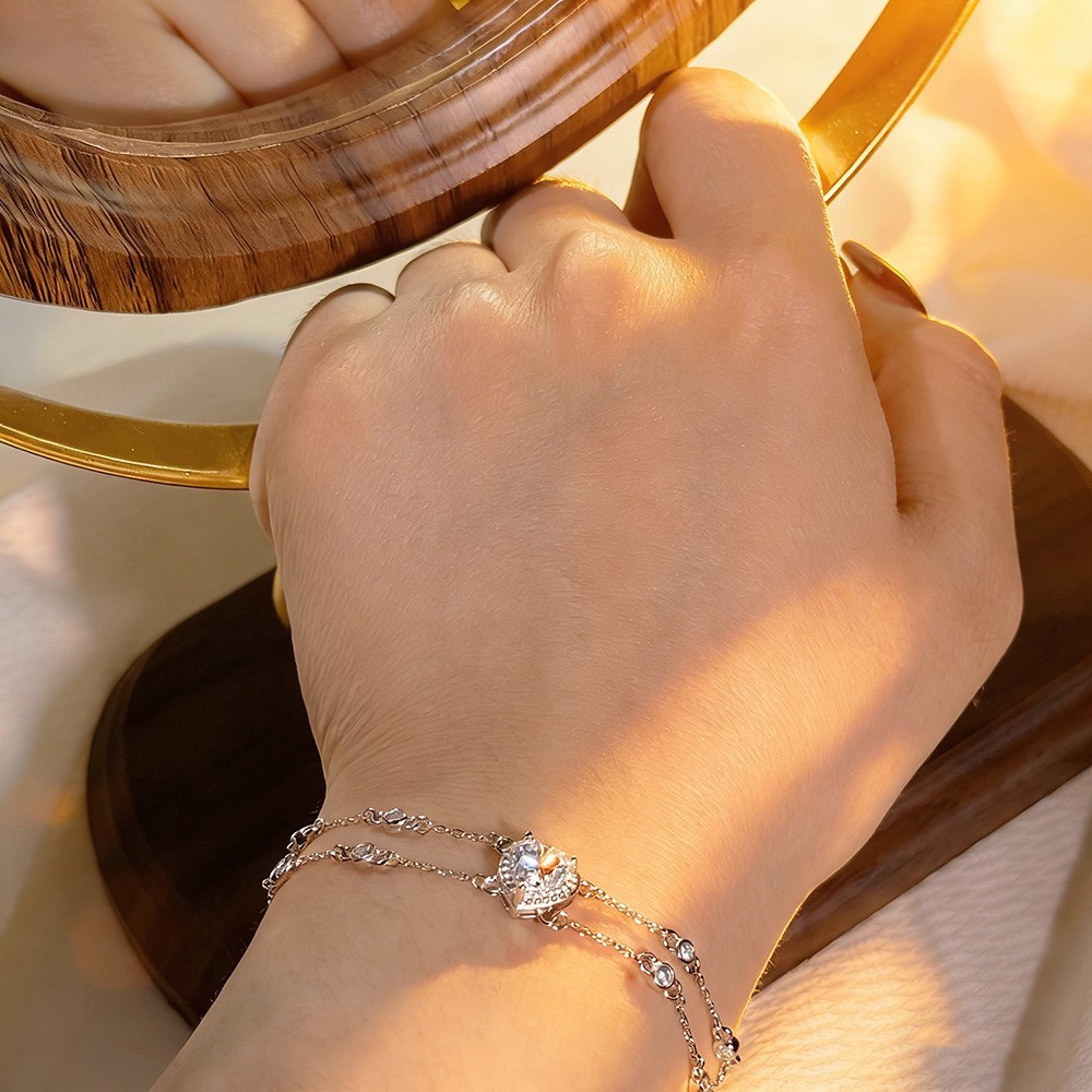 7mm D Color Heart Cut Real Moissanite Women Bracelet Chain 925 Sterling Silver