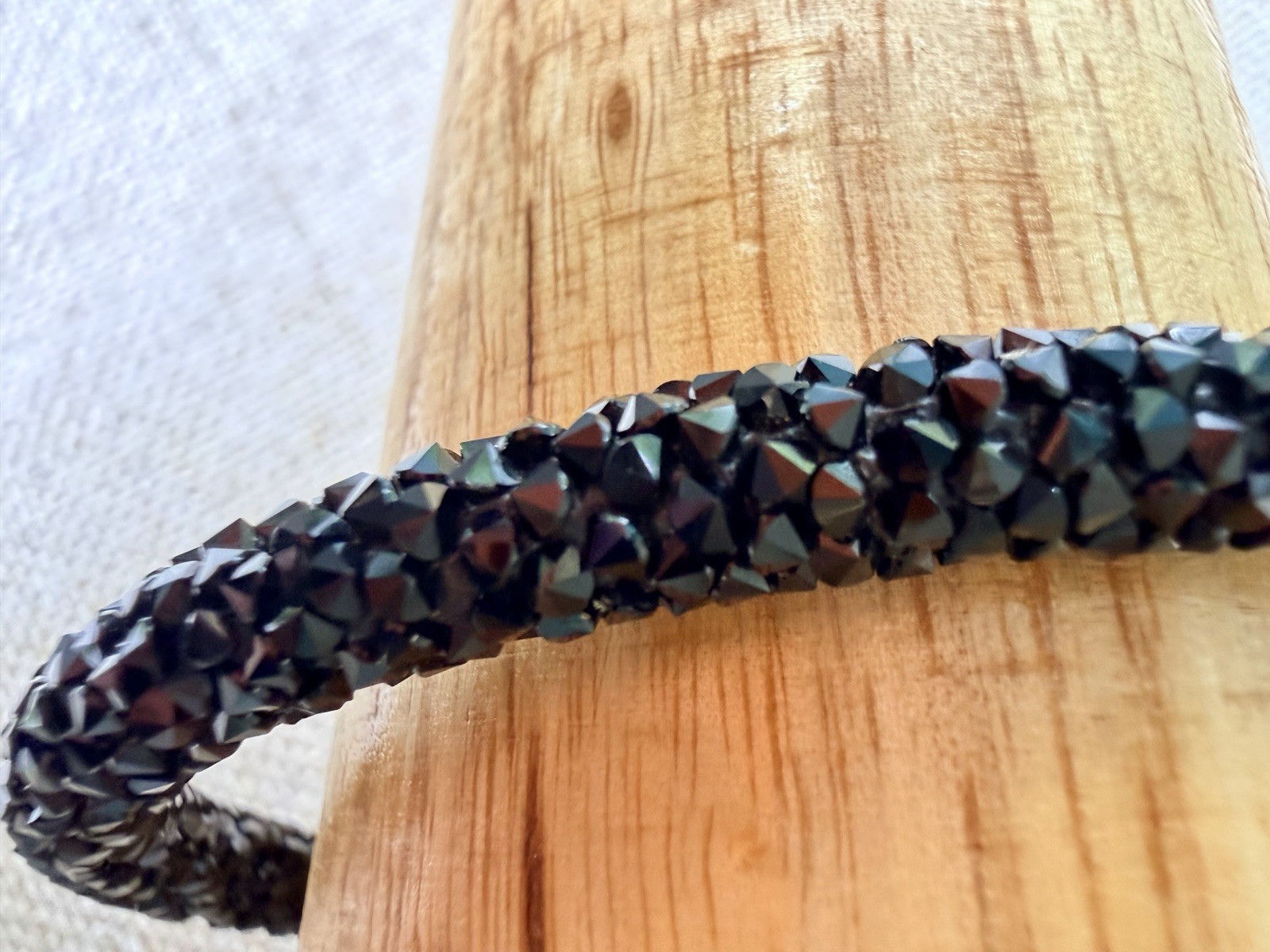 Swarovski Black Crystaldust Open Cuff Bracelet Crystal Pave Silver Tone Signed