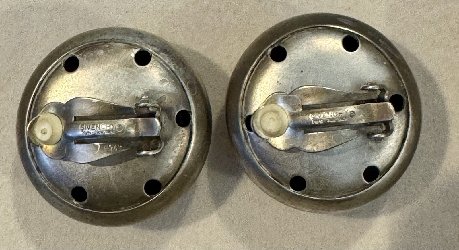 Vintage Givenchy Paris New York Silver Tone Button Statement Clip Earrings VTG
