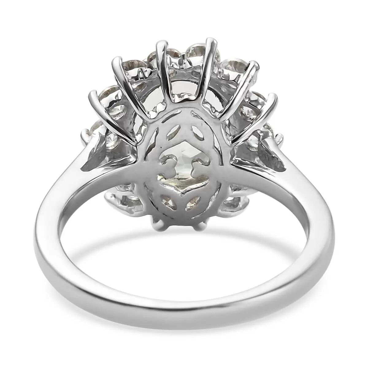 Amazing!! 3.85ctw Montezuma Prasiolite & Zircon Ring Platinum Plated Size 7