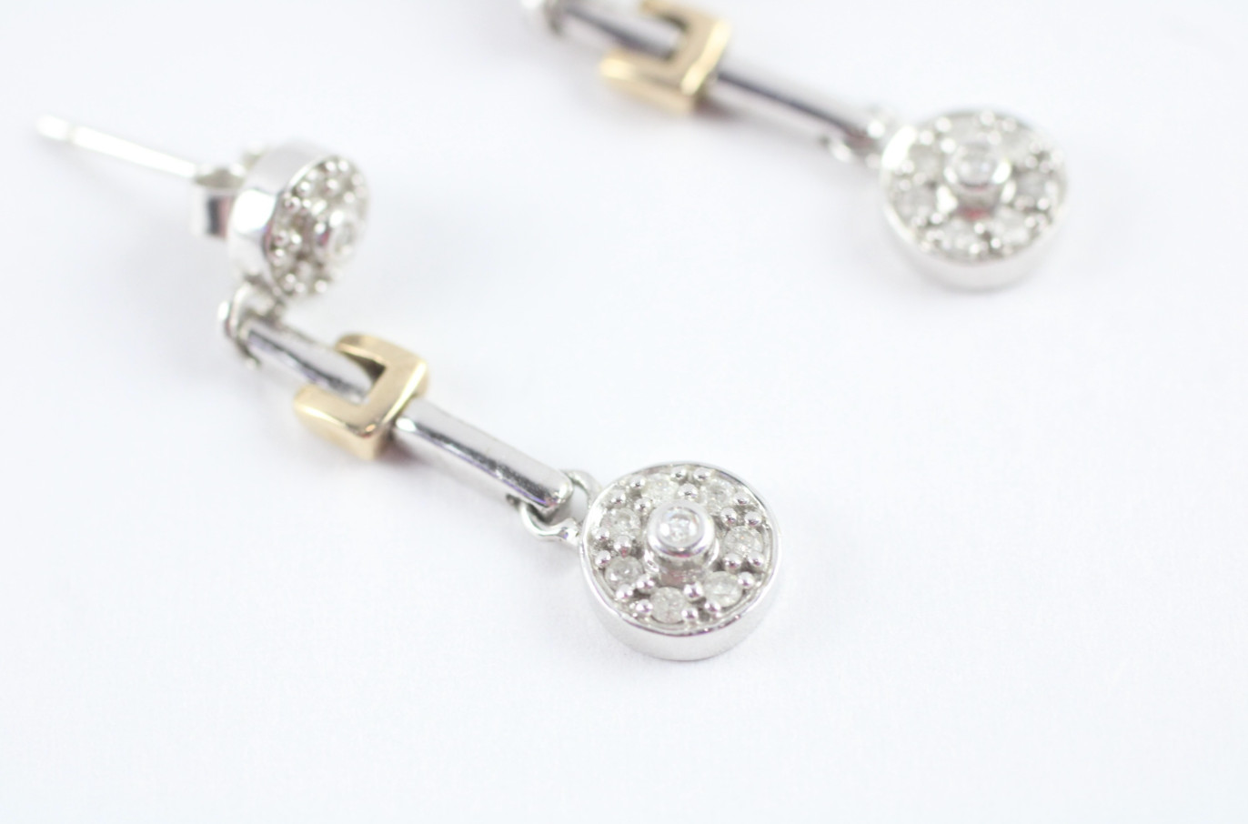 9k Two-Tone Gold Diamond Drop Earrings Approx. 0.56ct Total 3.7g 28mm Vintage