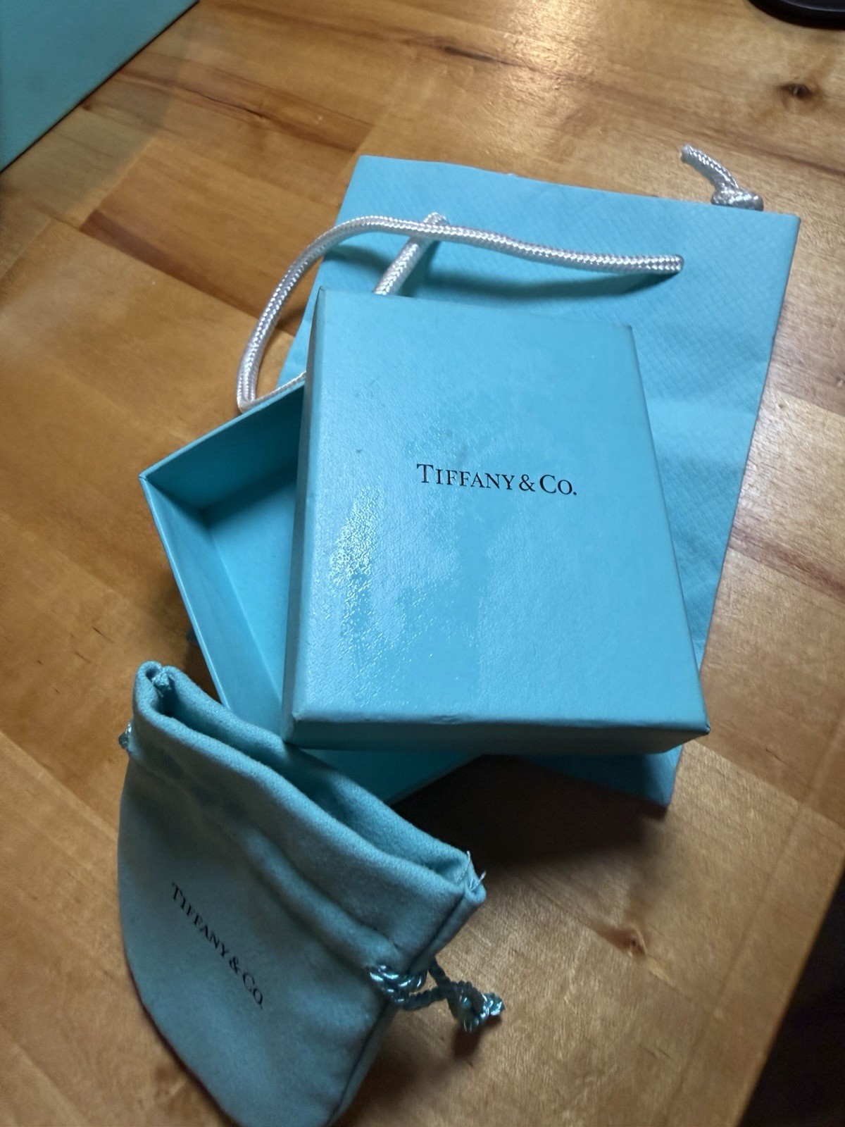 Tiffany & Co. Blue Square Lidded Gift Box for Jewelry w/ Pouch Paper/Cardboard