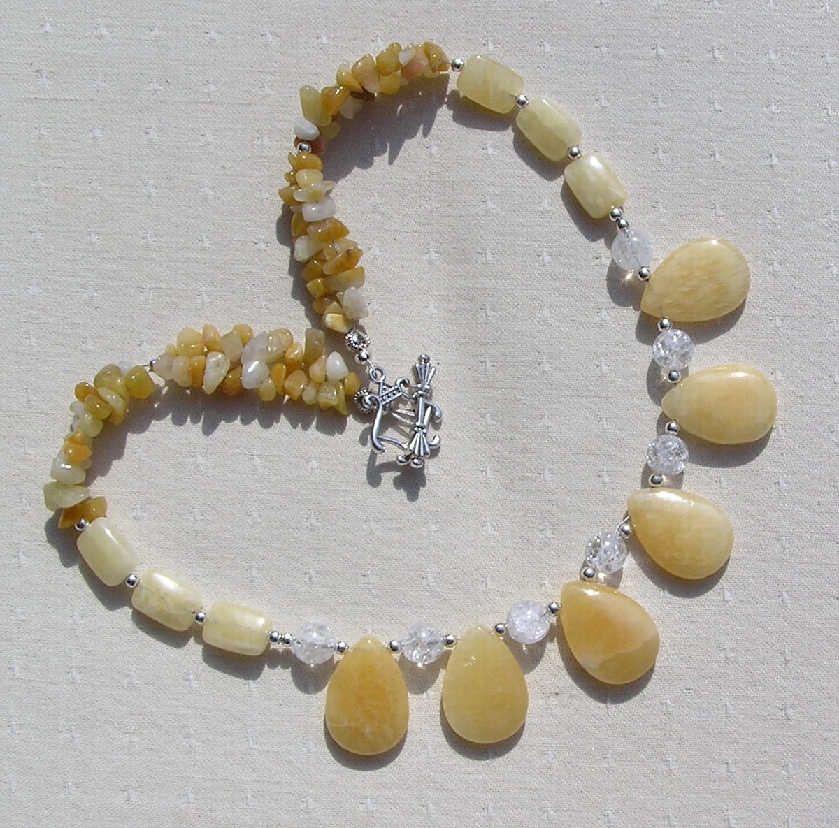 SALE Honey Quartz & Yellow Opal Crystal Gemstone Statement Beaded Necklace