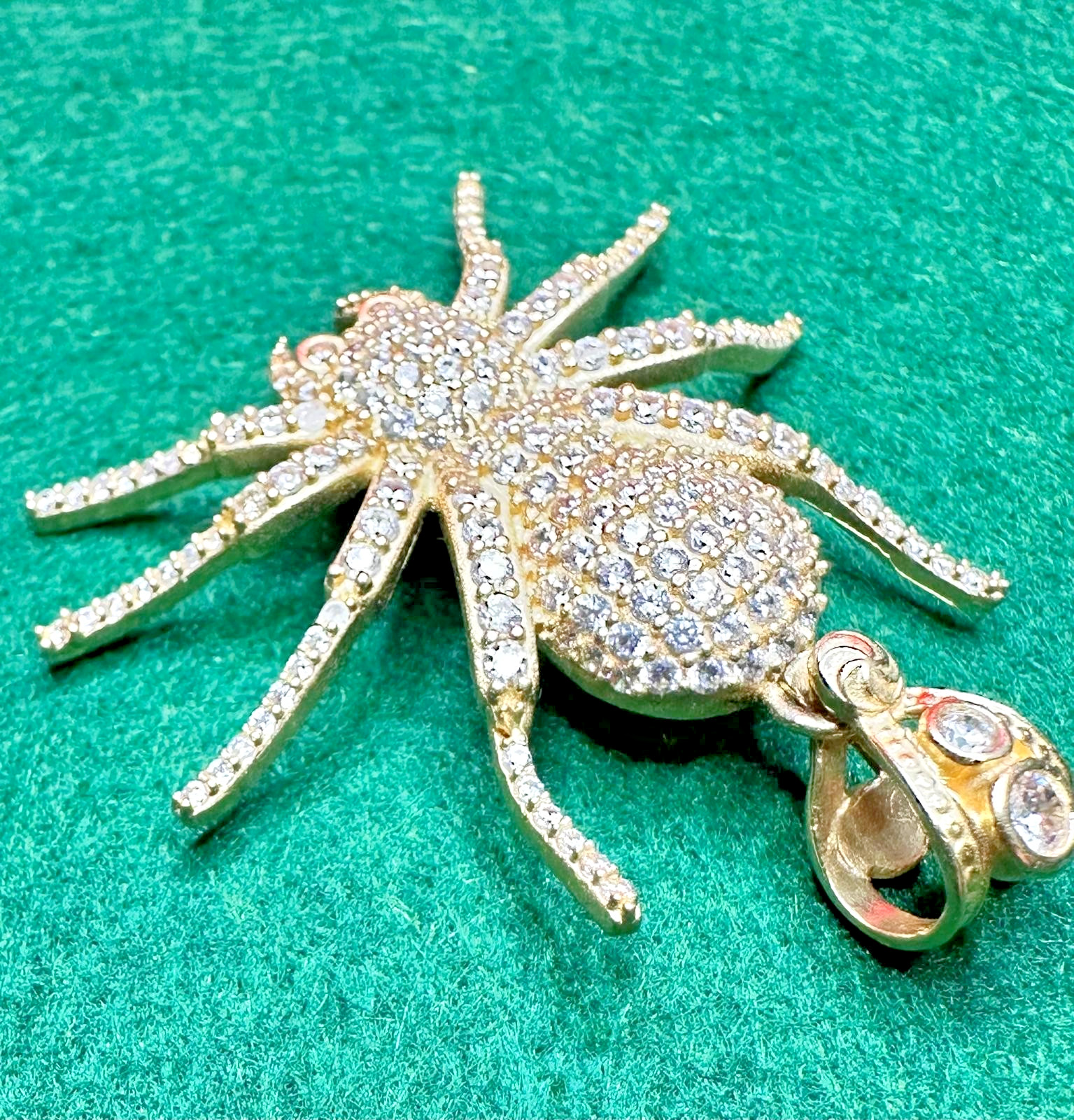 14K Gold Iced-Out Spider Pendant With Cubic zirconia