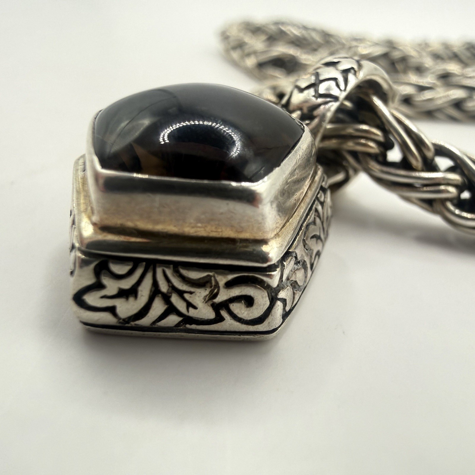 Fuzion 925 Sterling Silver Smoky Quartz Braided Chain Necklace 14” 50g Designer