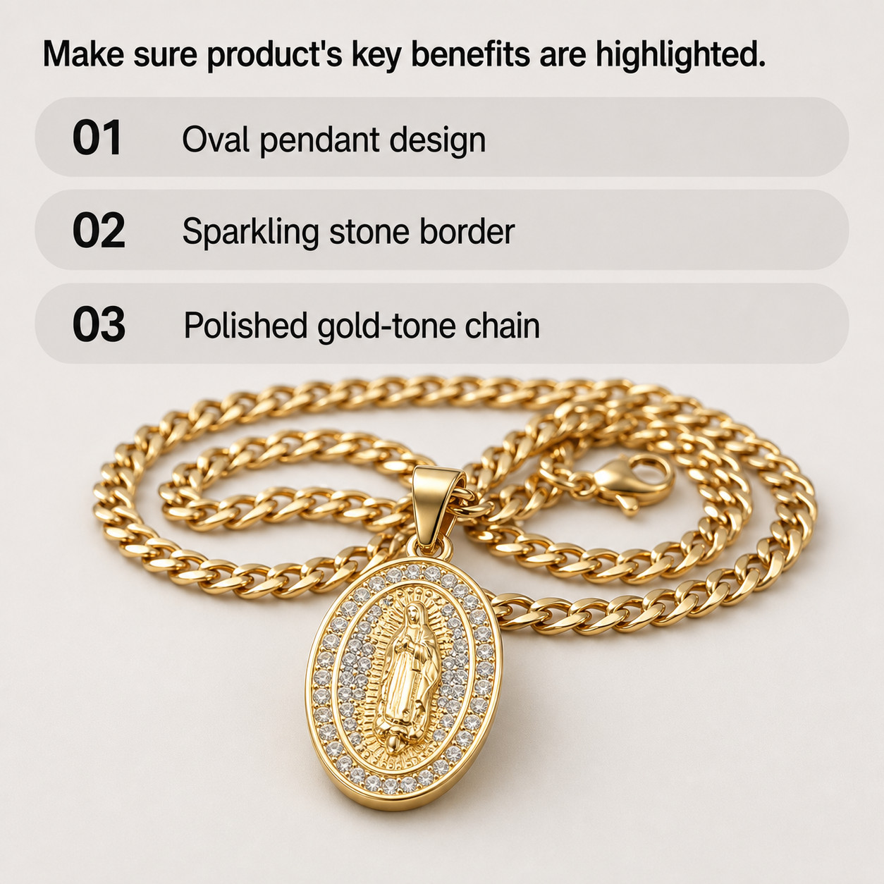 Virgin Mary Necklace Gold Pendant Religious Catholic Faith Jewelry
