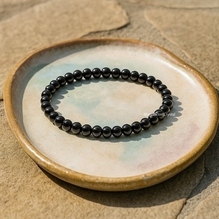 Premium Black Tourmaline Stretch Bracelet 4mm Dainty Beads Protection Jewelry