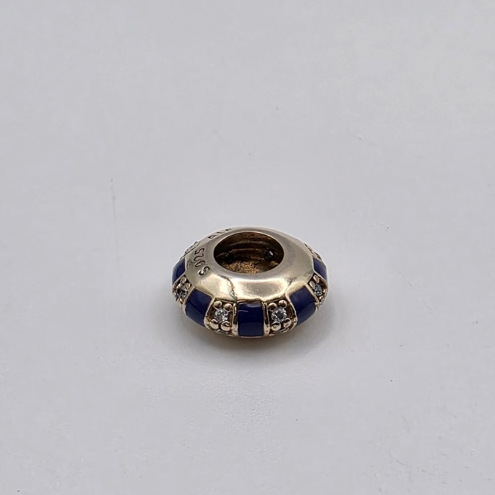 Pandora S925 ALE SHINE Exotic Stones & Blue Stripes Gold Plated Charm 768029CZ