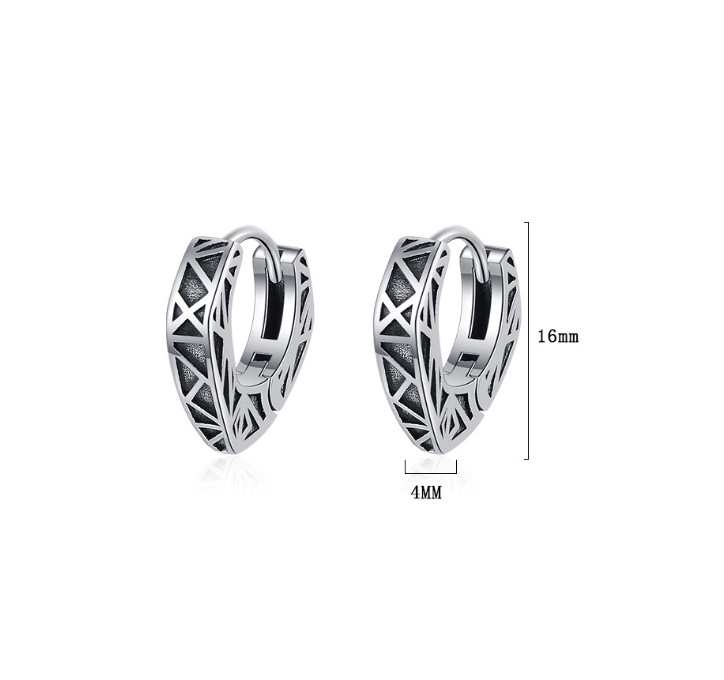 925 Sterling Silver Retro Stripe Heart Huggie Hoop Earrings 15mm/0.5″ AC1
