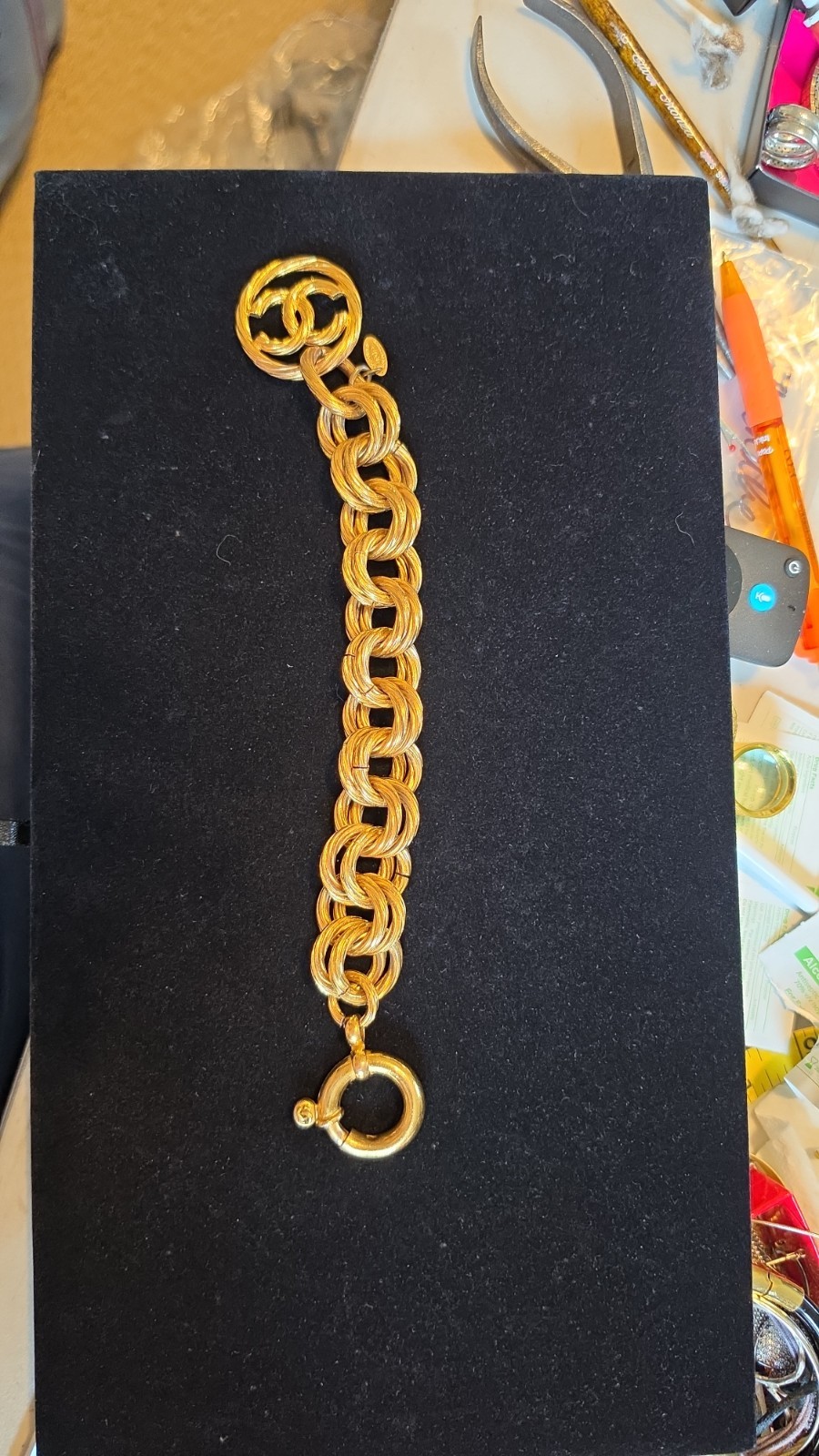 VTG CHANEL double twisted link logo bracelet LAGERFELD SPRING 93 AUTHENTICATED