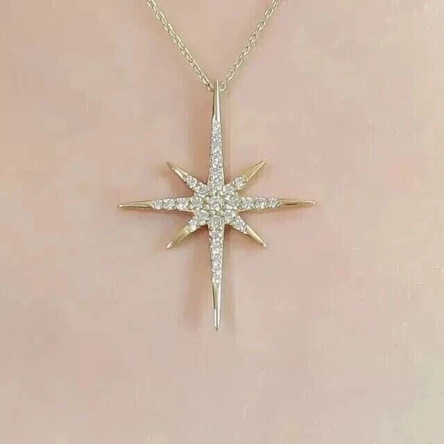 1.20Ct Round Cut Moissanite Women’s North Star Pendant 14K Yellow Gold Plated
