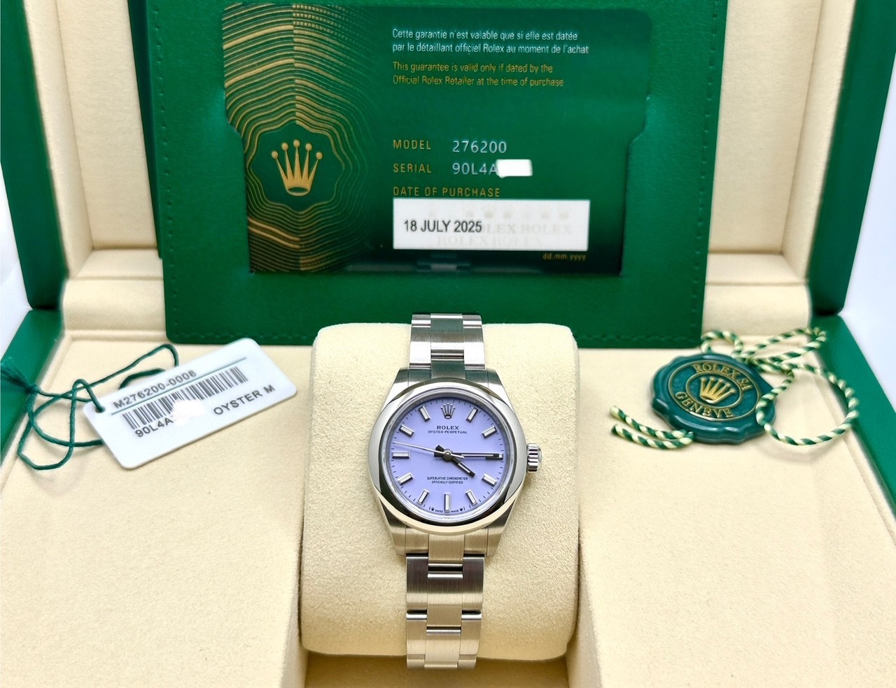 2025 NEW Rolex Ladies Oyster Perpetual 276200 LAVENDER Dial Steel Box Paper 28mm