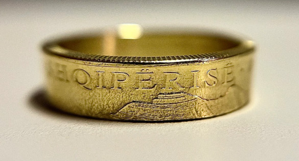 Albania Ring, European Albanian Gold Coin Ring, Handmade European Tiranë Jewelry