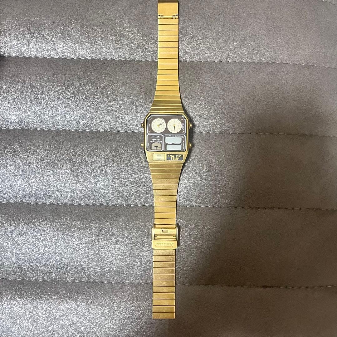 No Battery CITIZEN ANA-DIGI TEMP JG2103-72X Gold Reproduction Watch From Japan