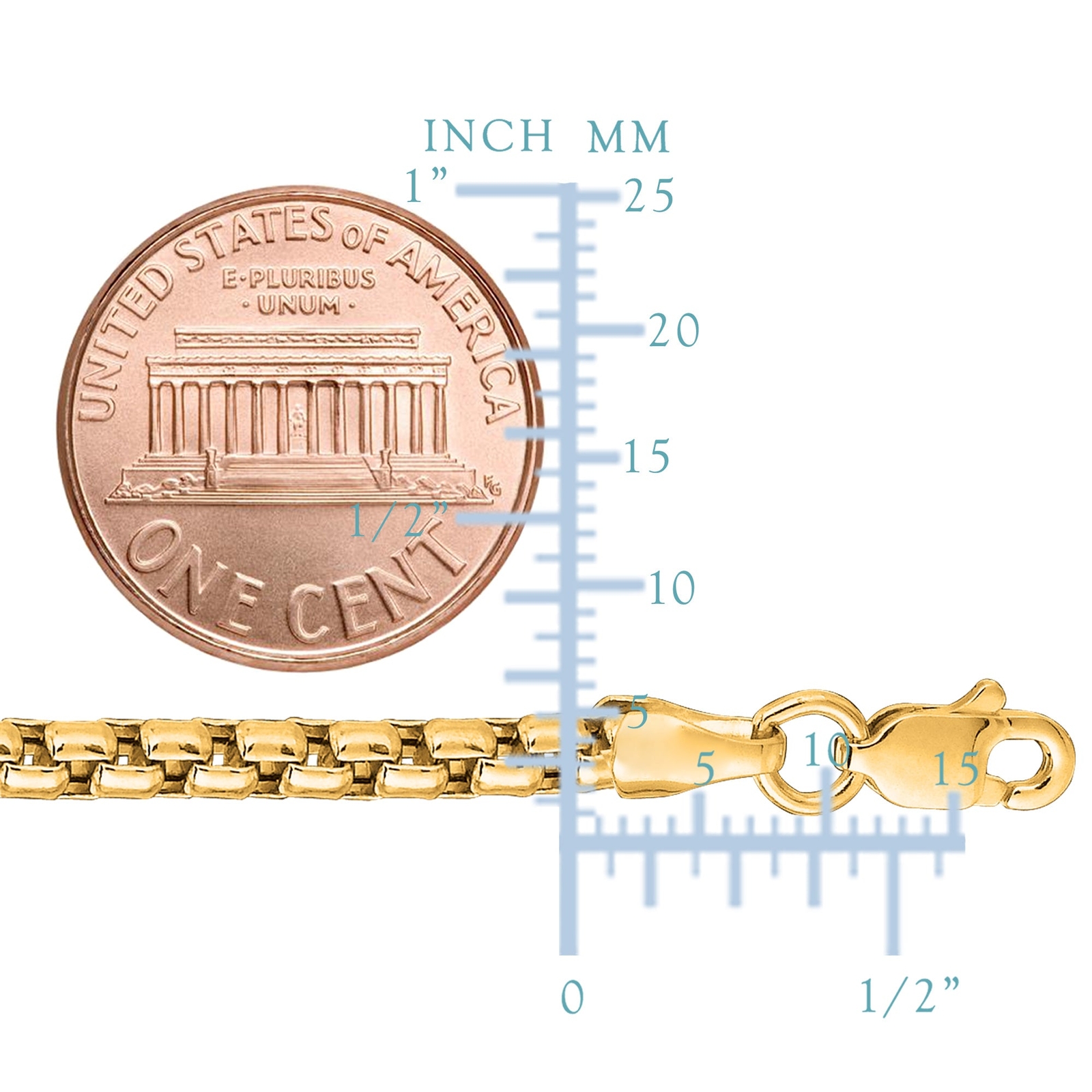 14k Yellow Real Gold Filled Round Box Chain Necklace, 3.4mm, 20″