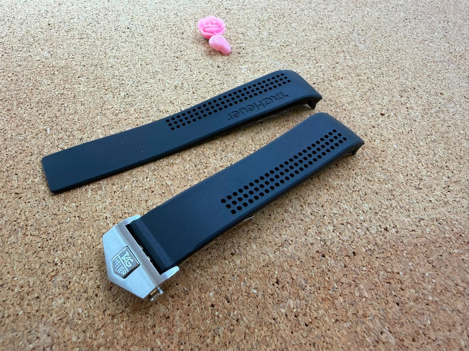 22mm Tag Heuer Black Rubber Watch Strap With Stainless Steel Clasp