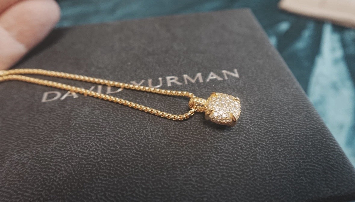David Yurman 18k Yellow Gold Chatelaine Design Pendant Box Necklace ~ 17-19in