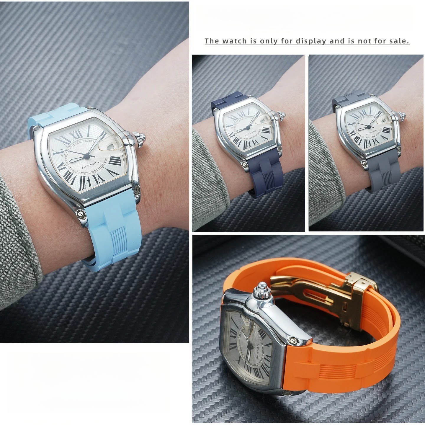 Men’s 19mm Quick Release FKM Rubber Strap for Cartier Roadster Folding Buckle